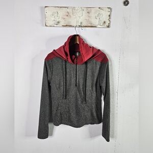 NWT Free People Take A Leap Layer Stretch Top Hooded size L Womens New Gray/Red